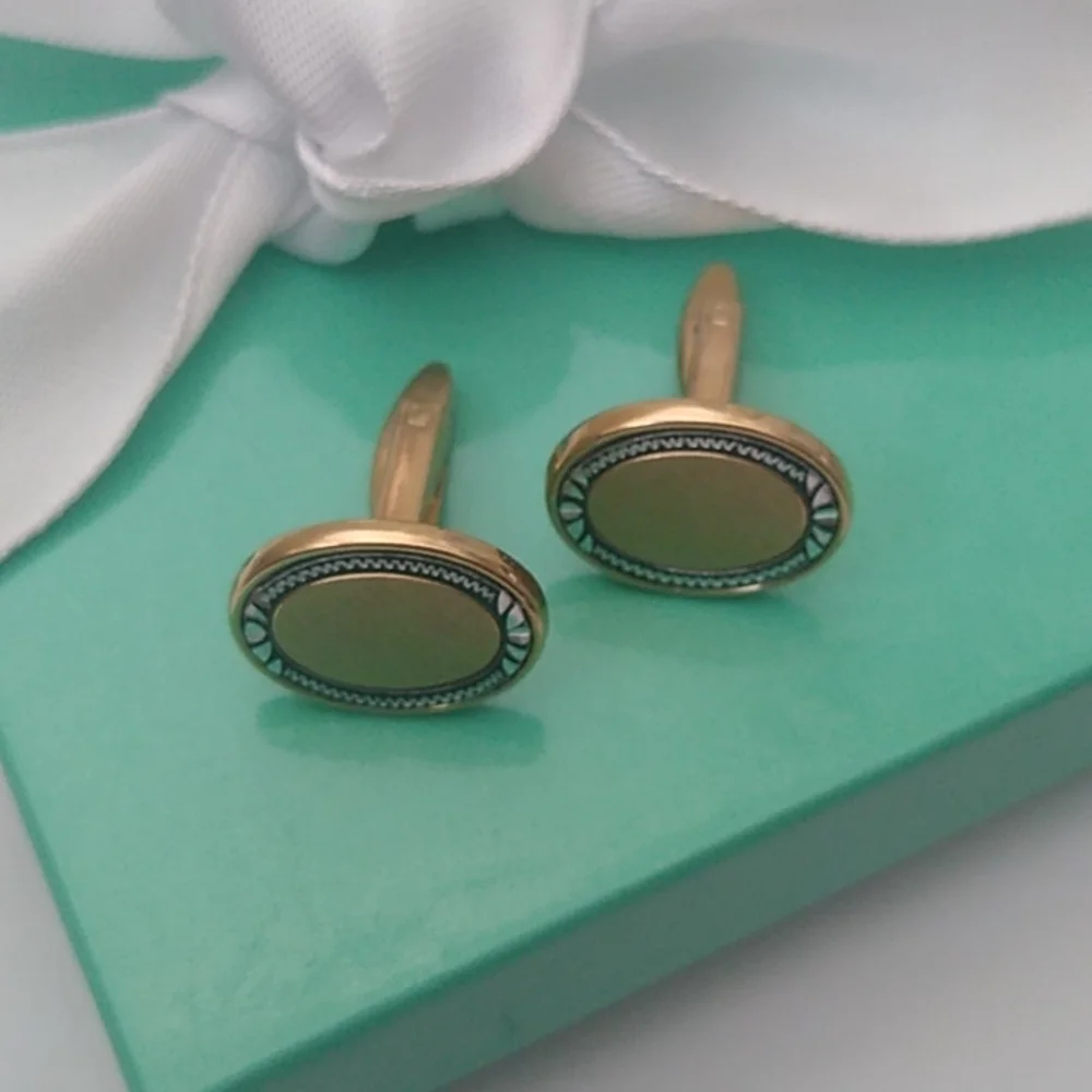 Vintage Gold Plated Hand Etched Cuff Links cufflinks